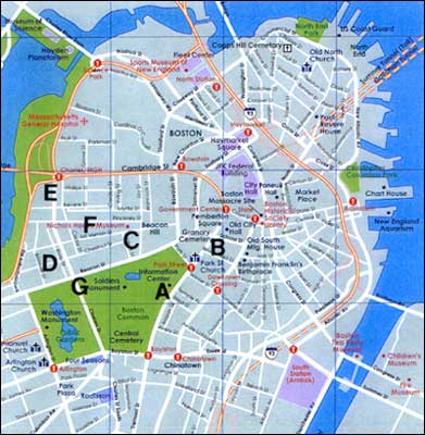 Image of Map by Kevin Synnott Tour Locations Map by Kevin Synnott. A. Boston