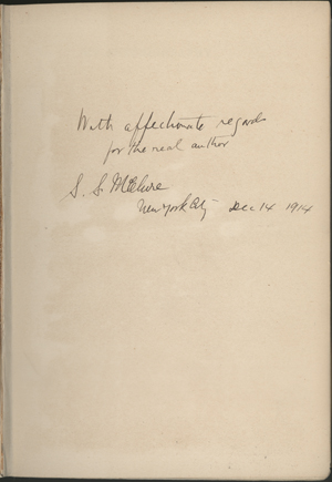 Image of the dedication from S. S. McClure to Cather